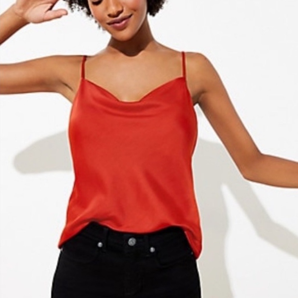 LOFT Burnt Orange Draped Neck Spaghetti Strap Camisole NWT Sz L